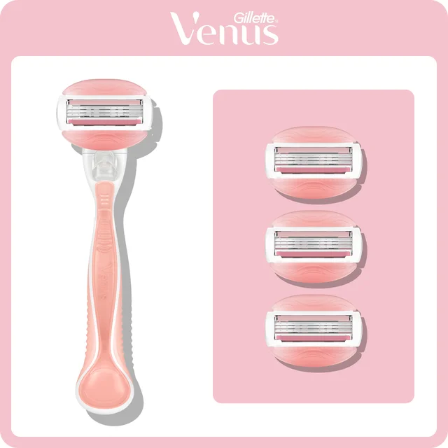 Gillette Venus razor handle and three refill blade cartridges.