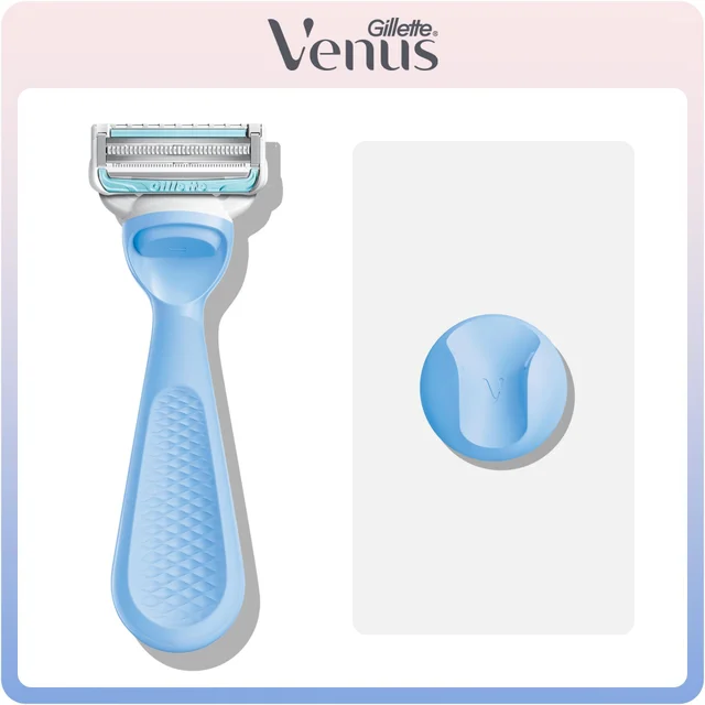 Gillette Venus razor and packaging, highlighting 1+1 offer and aloe vera.