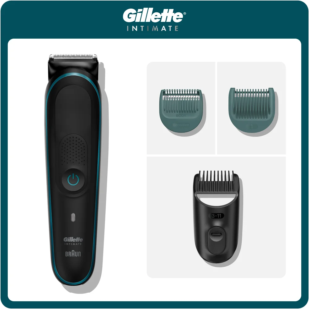 Gillette INTIMATE shaver with three interchangeable body and sensitive guide combs.