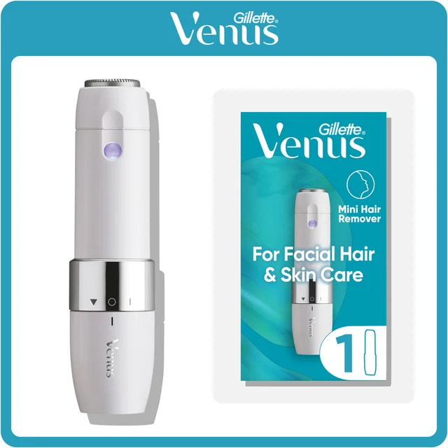 Gillette Venus Mini Hair Remover, highlighting 'For Facial Hair & Skin Care' on packaging.