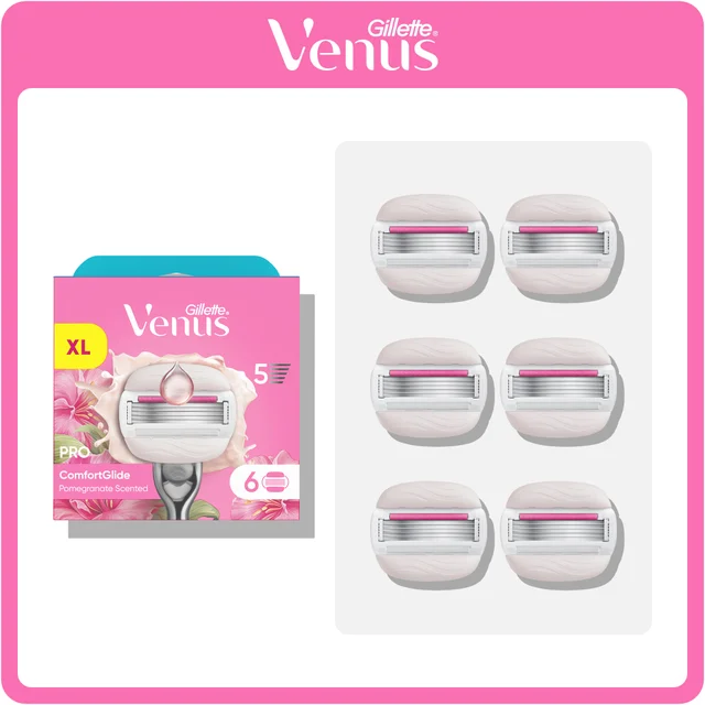 Gillette Venus Pro ComfortGlide Pomegranate Scented Tropical Razor, 6 Razor Blades