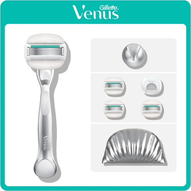 Gift Set: Gillette Venus Pro ComfortGlide Sensitive Razor, 4 Razor Blades, Shower Hook & Travel Bag