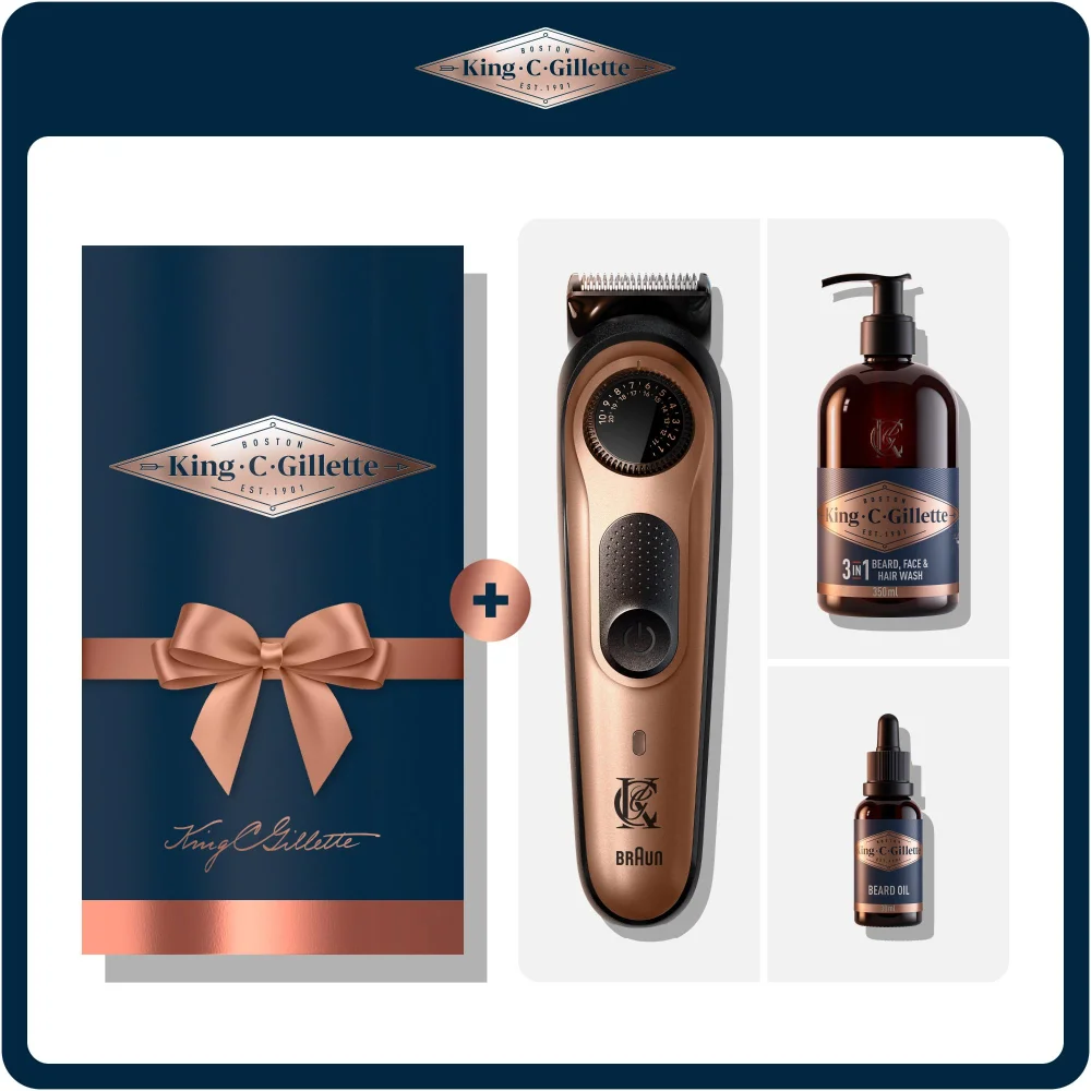 King C. Gillette Beard Trimmer Pro Gold and Beard Care Gift Set Image 1