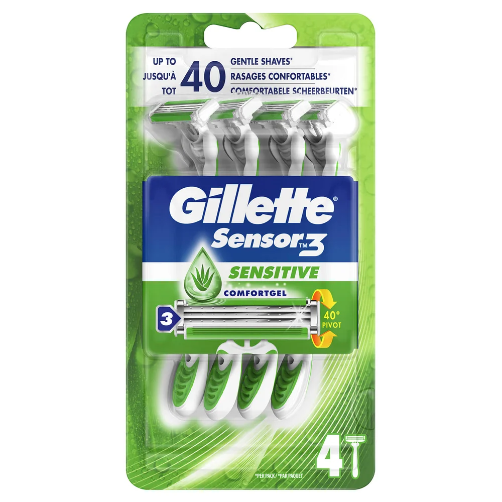 Gillette Sensor3 Sensitive Disposable Razors (4 Pack) Image 1