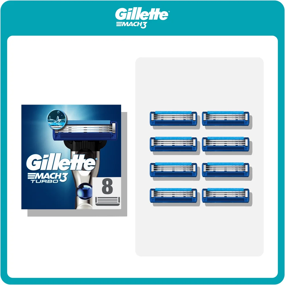 Gillette Mach 3 Turbo 3D Razor Blades Refill, 8 Pack Image 1