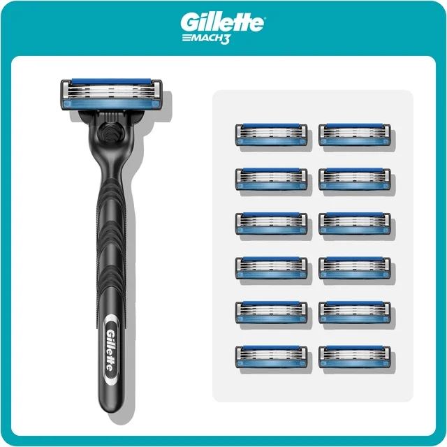 Gillette Mach3 razor with handle and 10 refill blades.