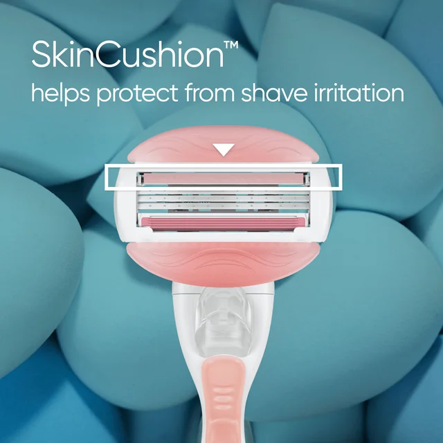 Gillette Venus razor with SkinCushion™ protecting from shave irritation.