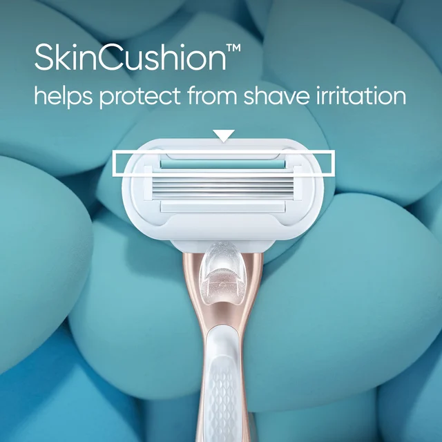 Gillette Venus razor's SkinCushion™ feature highlighted, protecting from shave irritation.