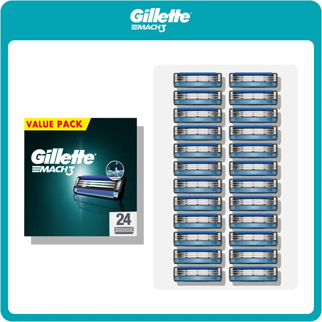 Gillette Mach3 razor blades Value Pack, 24 count, showing individual blades.