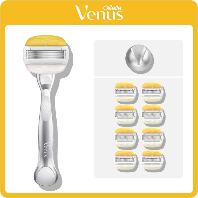 Gillette Venus Pro ComfortGlide Coconut with Olay Platinum Razor, 8 Razor Blades & Shower Hanger