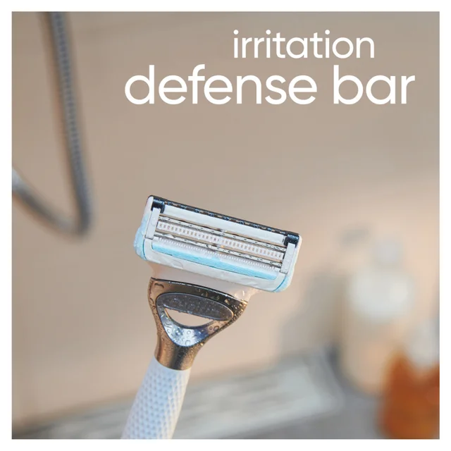 Gillette Venus razor, wet, featuring its irritation defence bar.