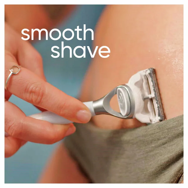 "Smooth shave" highlighted as a Gillette Venus razor is used on skin.