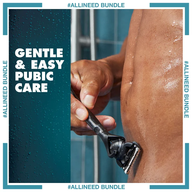 Gillette razor highlighting 'Gentle & Easy Pubic Care'.