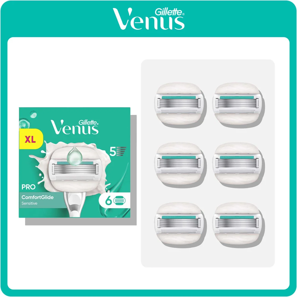 Gillette Venus Pro ComfortGlide Sensitive razor blades, XL pack of 6.