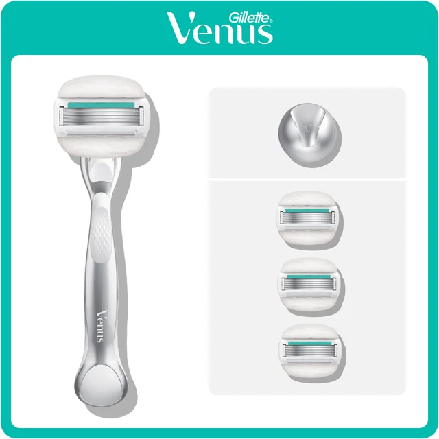 Gillette Venus razor with three blade refills and a shower hook.