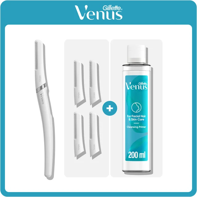 Gillette Venus Facial Hair & Skin Care Kit with trimmer, refills & 200ml Cleansing Primer.