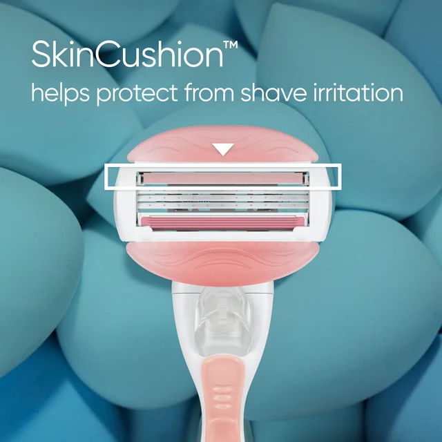 Gillette Venus razor head with SkinCushion™ protecting from shave irritation.