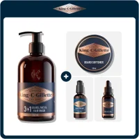 King C. Gillette beard care set: 3-in-1 wash, beard softener, thickener, and oil.