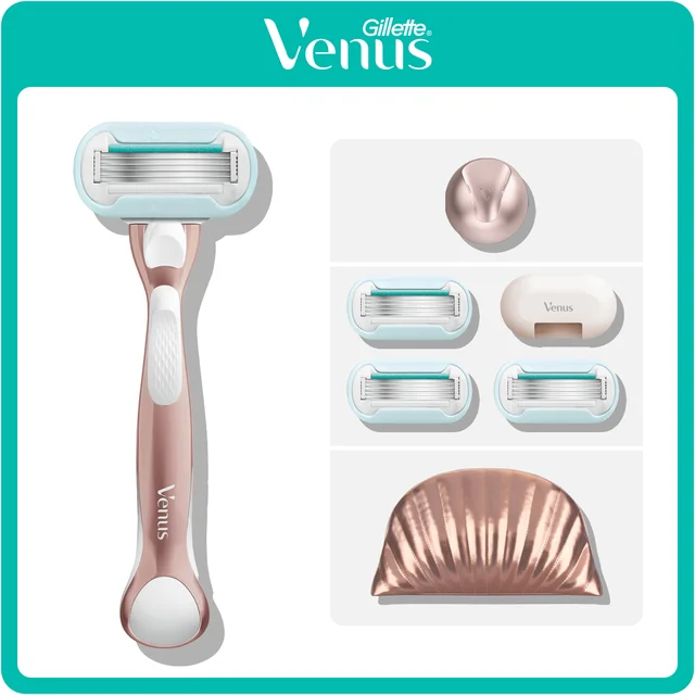 Gift Set: Gillette Venus Pro Smooth Sensitive Razor, 4 Razor Blades, Shower Hook & Travel Bag